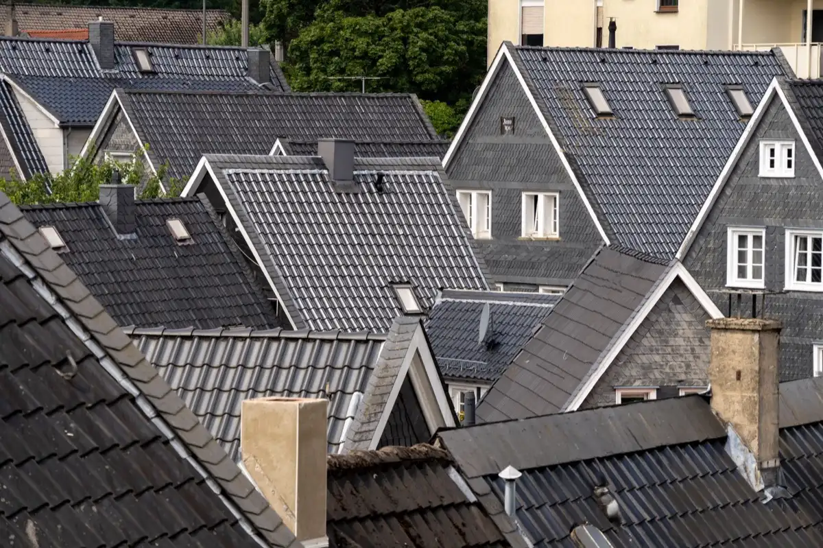 Steep roof eaves and gutter lines on houses in Madison, WI